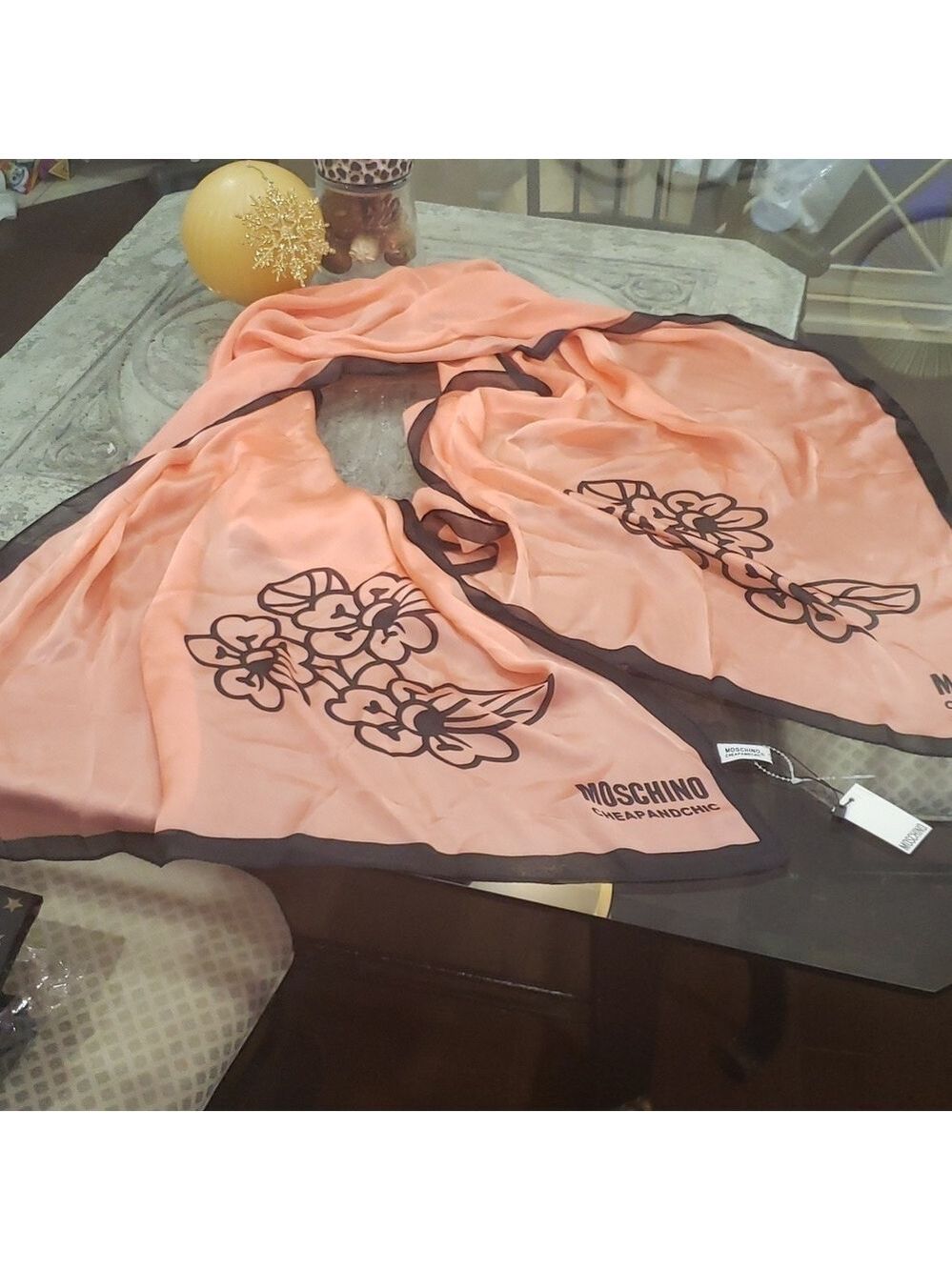 MOSCHINO LARGE WOMENS SILK PINK LONG SCARF NEW MADE IN ITALY